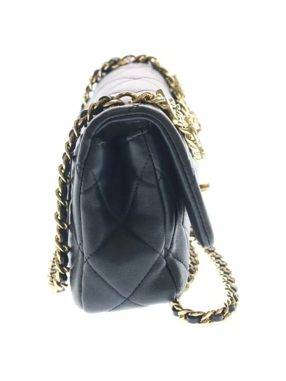 Chanel Chain Shoulder Bag Quilted CC Logo Black Lambskin Gold